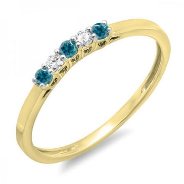 Dazzlingrock Collection 0.15 Carat (ctw) 14K Round Blue & White Diamond Ladies 5 Stone Wedding Band Ring, Yellow Gold, Size 5.5