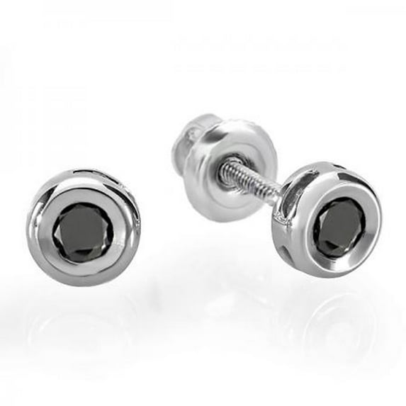 Dazzlingrock Collection 0.15 Carat (ctw) 14K Round Cut Black Diamond Bezel Stud Earrings, White Gold