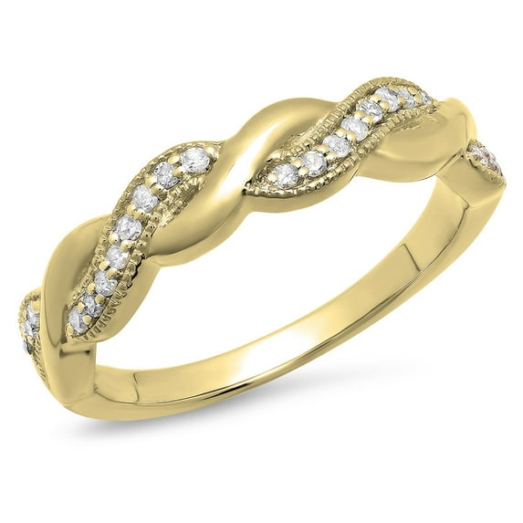 Dazzlingrock Collection 0.15 Carat (ctw) 14K Round Diamond Bridal Anniversary Wedding Stackable Swirl Band, Yellow Gold, Size 7