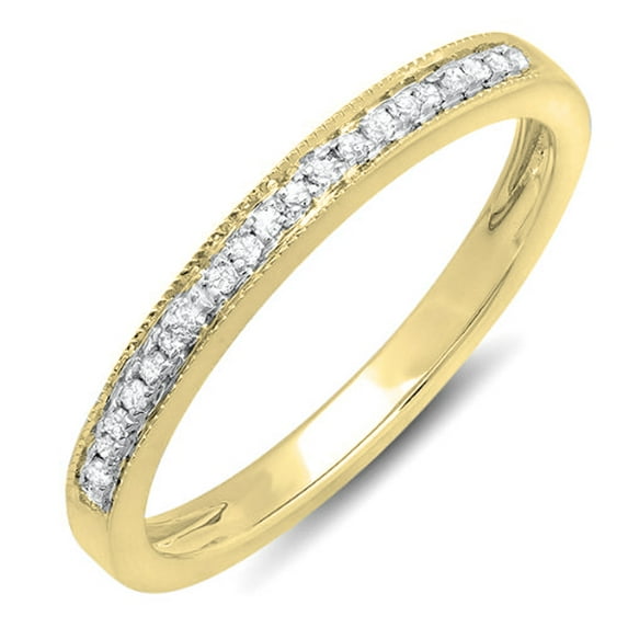 Dazzlingrock Collection 0.15 Carat (ctw) 14K Round Diamond Wedding Anniversary Millgrain Stackable Band, Yellow Gold, Size 5