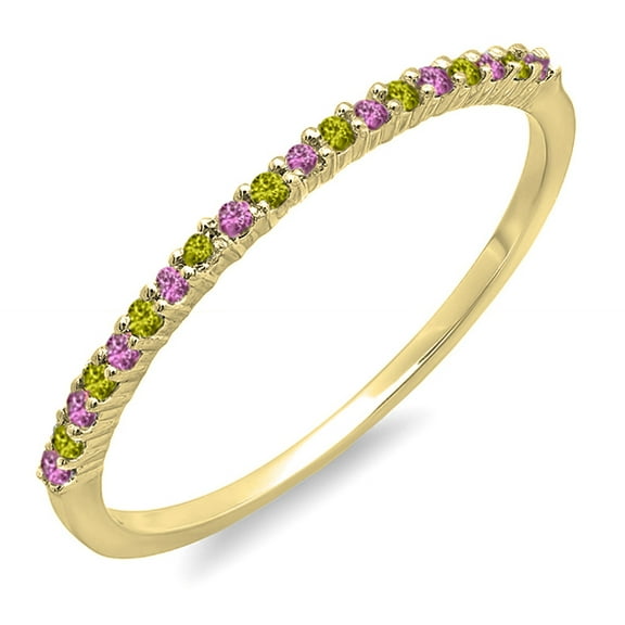 Dazzlingrock Collection 0.15 Carat (ctw) 14K Round Pink Sapphire & Peridot Ladies Wedding Stackable Ring, Yellow Gold, Size 7.5