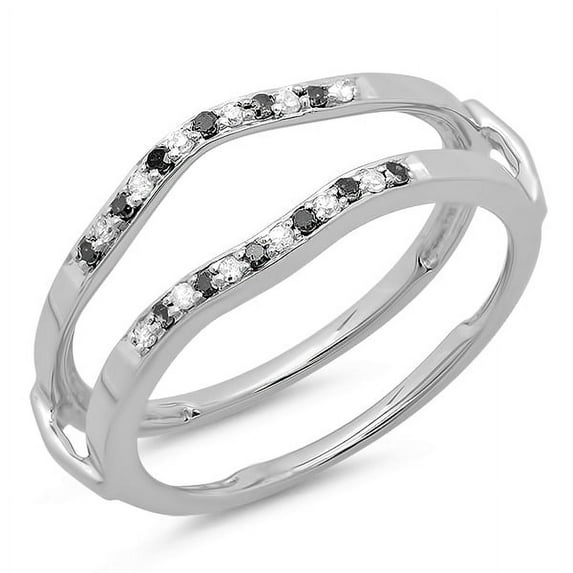 Dazzlingrock Collection 0.15 Carat (ctw) 14K Round White & Black Diamond Ladies Anniversary Wedding Band Guard Double Ring, White Gold, Size 9