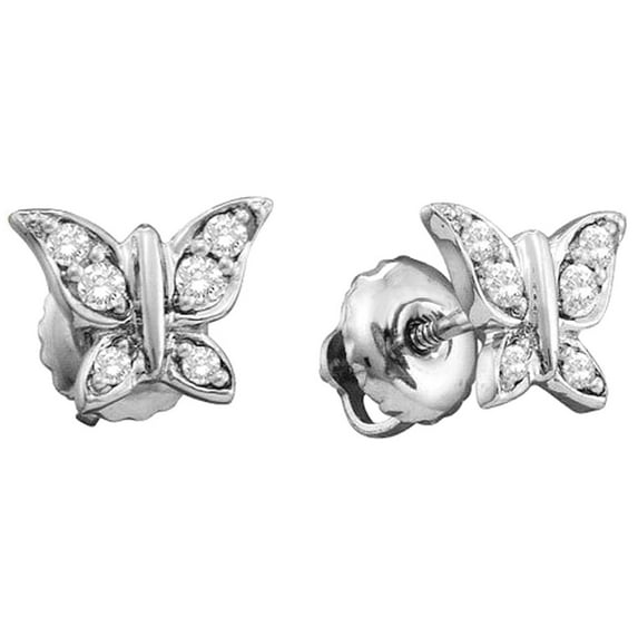 Dazzlingrock Collection 0.15 Carat (ctw) 14K Round White Diamond Ladies Butterfly Stud Earrings, White Gold