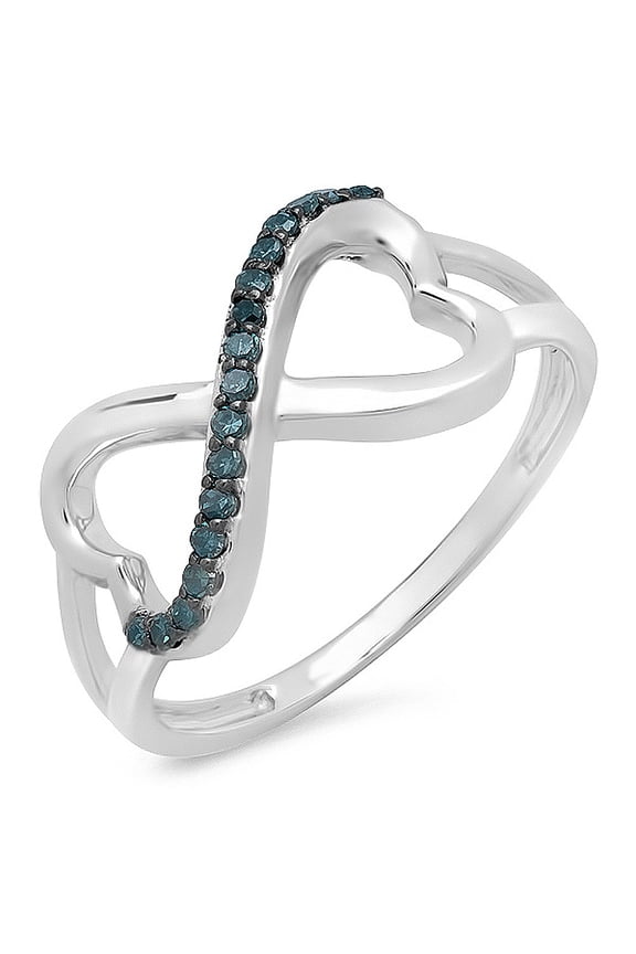 Collection 0.15 Carat (ctw) 14k Blue Diamond Two Double Heart Infinity Bridal Promise Ring, White Gold, Size 5
