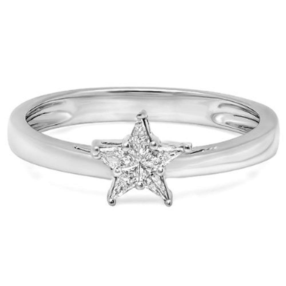 Dazzlingrock Collection 0.15 Carat (ctw) 14K Noble Cut Diamond Star Shaped 5 Stone Ladies Bridal Engagement Ring, White Gold, Size 8, Women's, Grey