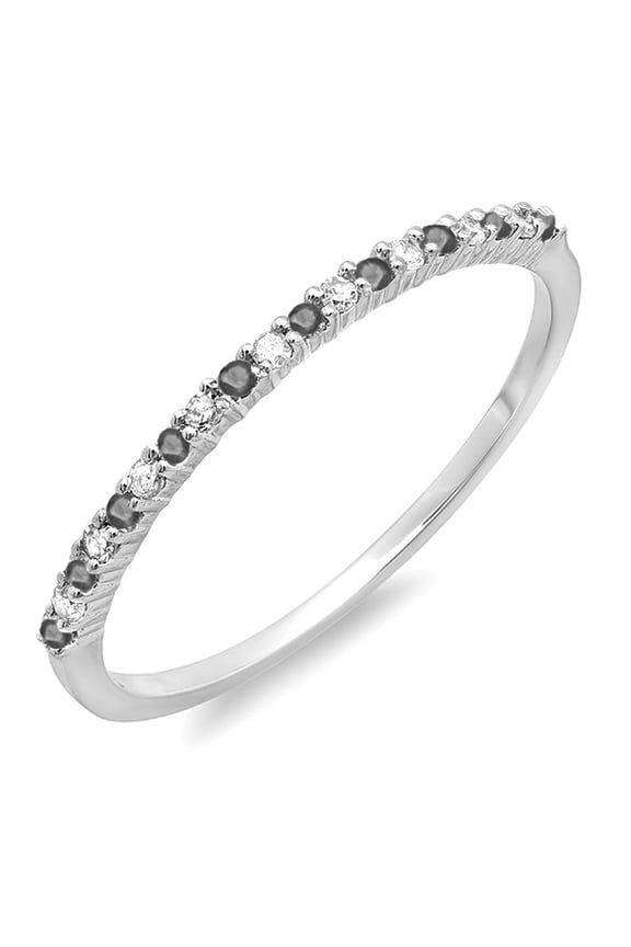 Collection 0.15 Carat (ctw) 14k Round Black & White Diamond Ladies Anniversary Wedding Band Stackable Ring, White Gold, Size 8