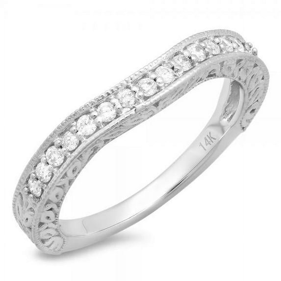 Dazzlingrock Collection 0.15 Carat (ctw) 14k Round Diamond Ladies Millgrain Anniversary Wedding Stackable Band, White Gold, Size 6.5