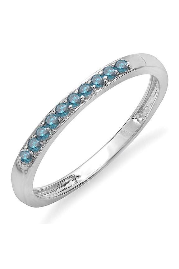 Collection 0.15 Carat (ctw) 18k Round Blue Diamond Ladies Anniversary Wedding Stackable Ring, White Gold, Size 5.5