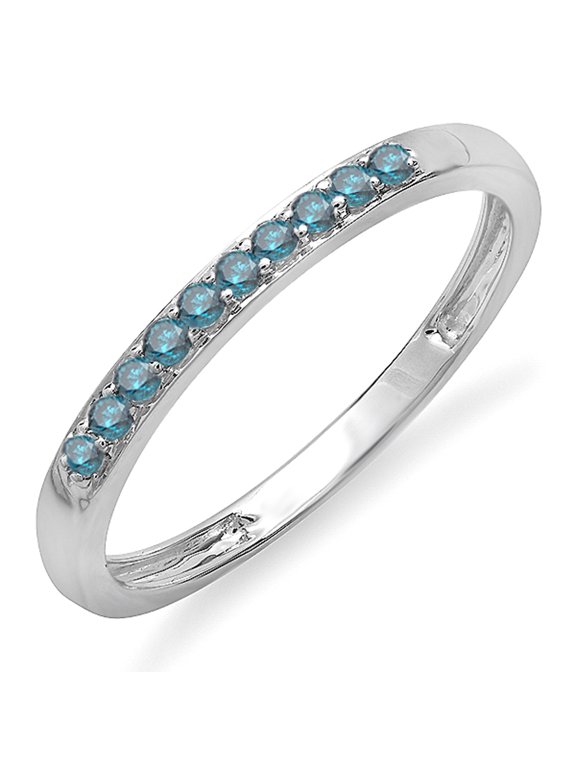 Collection 0.15 Carat (ctw) 18k Round Blue Diamond Ladies Anniversary Wedding Stackable Ring, White Gold, Size 8.5