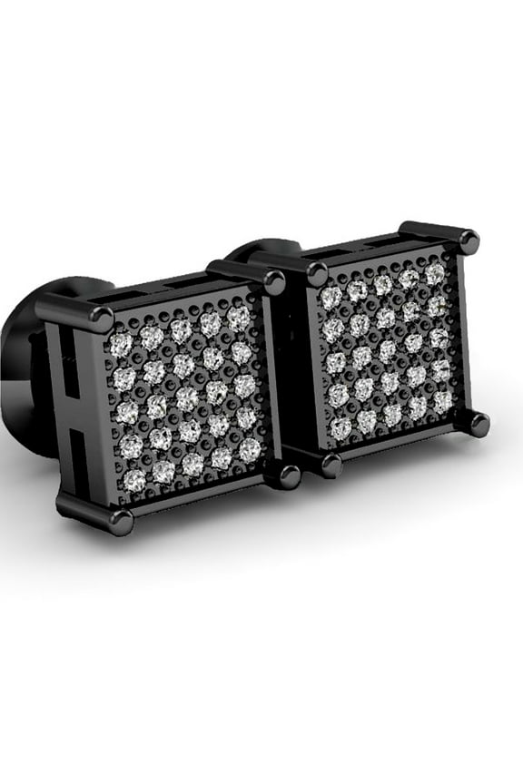 Collection 0.15 Carat (ctw) Black Rhodium Plated 10K Real Diamond Mens Hip Hop Stud Earrings, White Gold