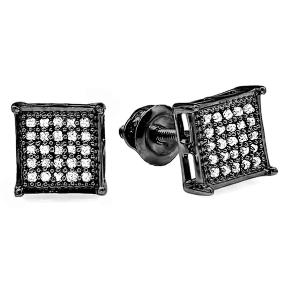 Dazzlingrock Collection 0.15 Carat (ctw) Black Rhodium Plated 14K Real Diamond Mens Hip Hop Stud Earrings, White Gold