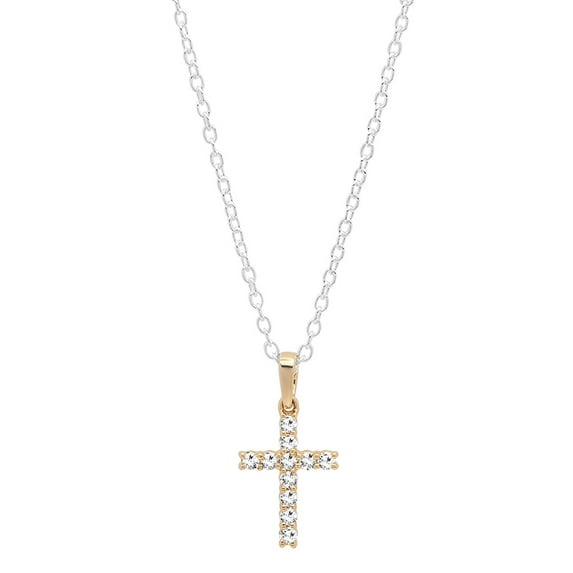 Dazzlingrock Collection 0.15 Carat (ctw) Round Lab Grown White Diamond Ladies Cross Pendant (Silver Chain Included), 14K Yellow Gold