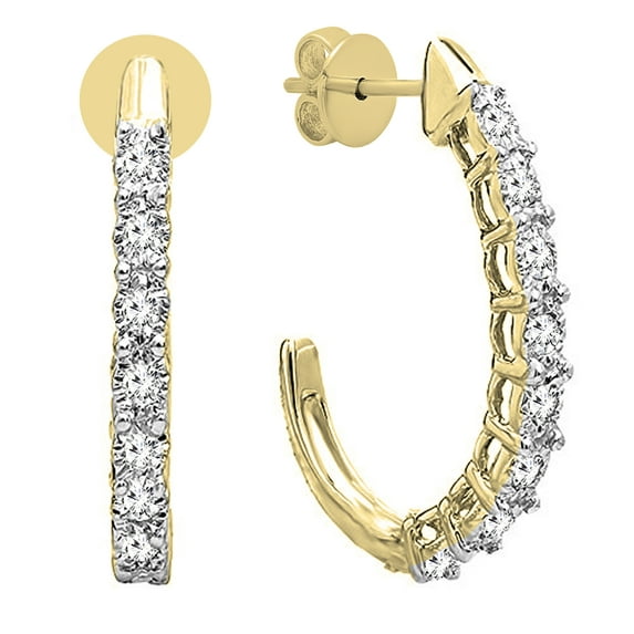 Dazzlingrock Collection 0.15 Carat (ctw) Round Lab Grown White Diamond Ladies J Shaped Hoop Earrings, 18K Yellow Gold