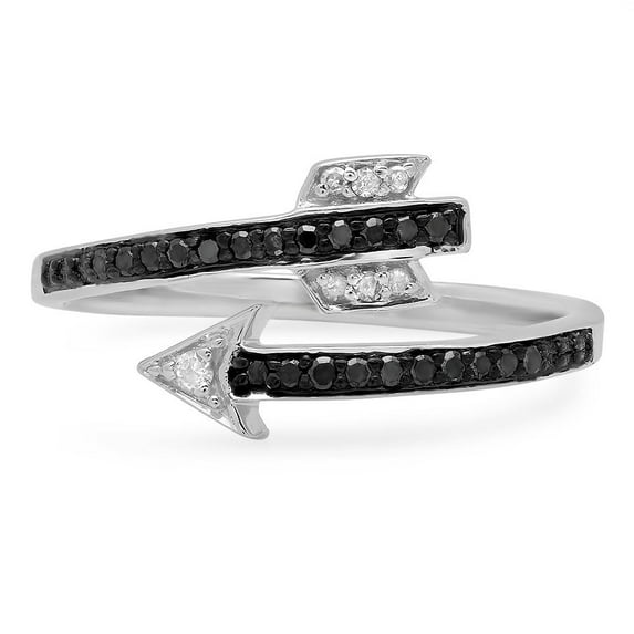 Dazzlingrock Collection 0.15 Carat (ctw) Sterling Silver Black & White Diamond Bridal Vintage Right Hand Arrow Ring, Size 10