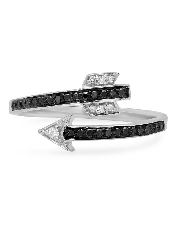 Collection 0.15 Carat (ctw) Sterling Silver Black & White Diamond Bridal Vintage Right Hand Arrow Ring, Size 9