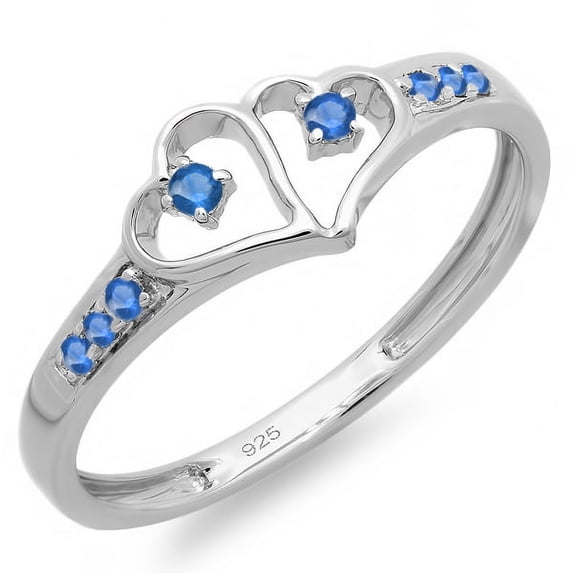Dazzlingrock Collection 0.15 Carat (ctw) Sterling Silver Round Blue Sapphire Ladies Promise Double Heart Love Engagement Ring, Size 7