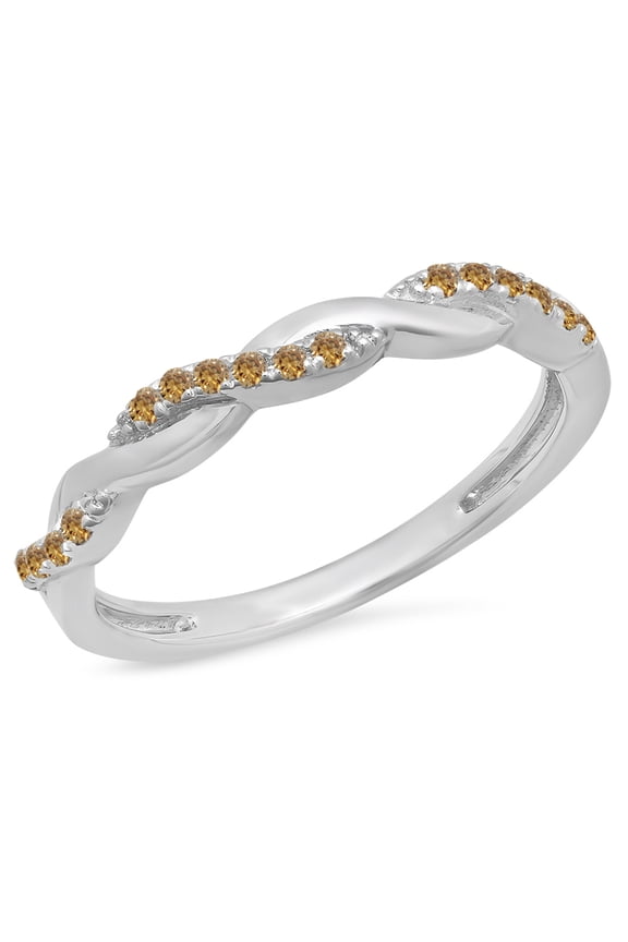 Collection 0.15 Carat (ctw) Sterling Silver Round Champagne Diamond Ladies Swirl Wedding Band, Size 4