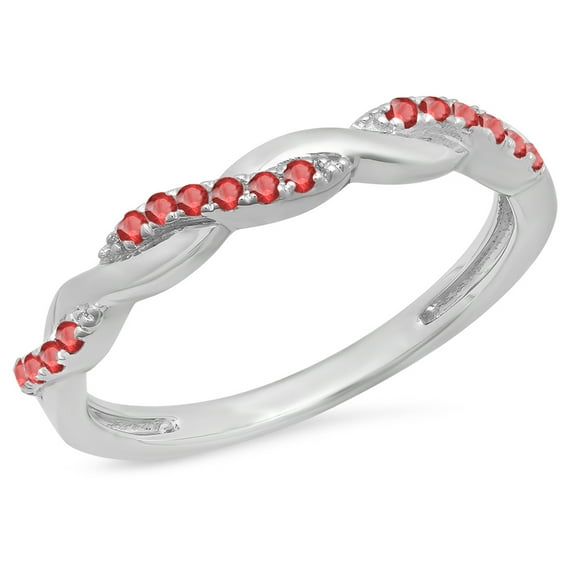 Dazzlingrock Collection 0.15 Carat (ctw) Sterling Silver Round Cut Ruby Ladies Swirl Wedding Stackable Band, Size 4