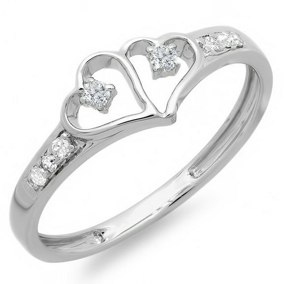 Dazzlingrock Collection 0.15 Carat (ctw) Sterling Silver Round White Diamond Ladies Promise Double Heart Love Engagement Ring, Size 6