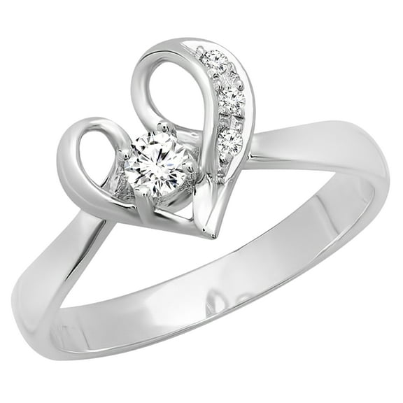Dazzlingrock Collection 0.15 Carats (ctw) Round Cubic Zirconia Heart Shaped Promise Bridal Engagement Ring | 14K White Gold, Size 7