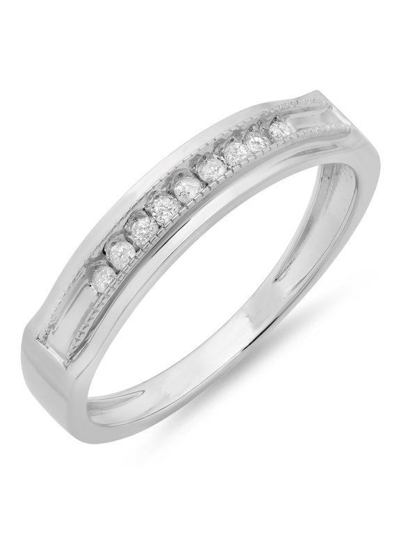 Collection 0.16 Carat (ctw) Sterling Silver Round Diamond Men's Anniversary Wedding Band Stackable Ring, Size 10