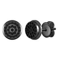 Dazzlingrock Collection 0.16 ctw Round Black Diamond Double Halo Style Pushback (Unisex) Stud Earring in Black Plated 925 Sterling Silver