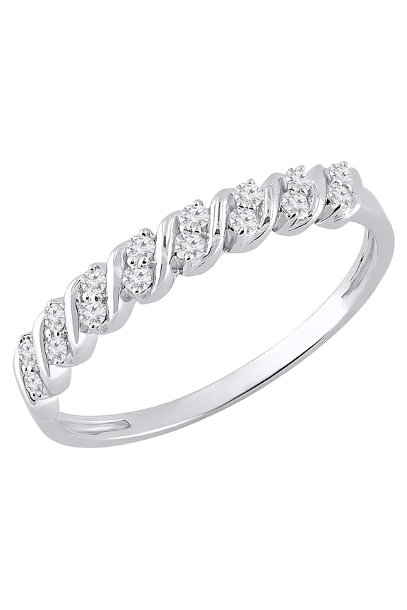 Collection 0.18 CT Round White Diamond Wave Band for Her Sterling Silver Size 7.5