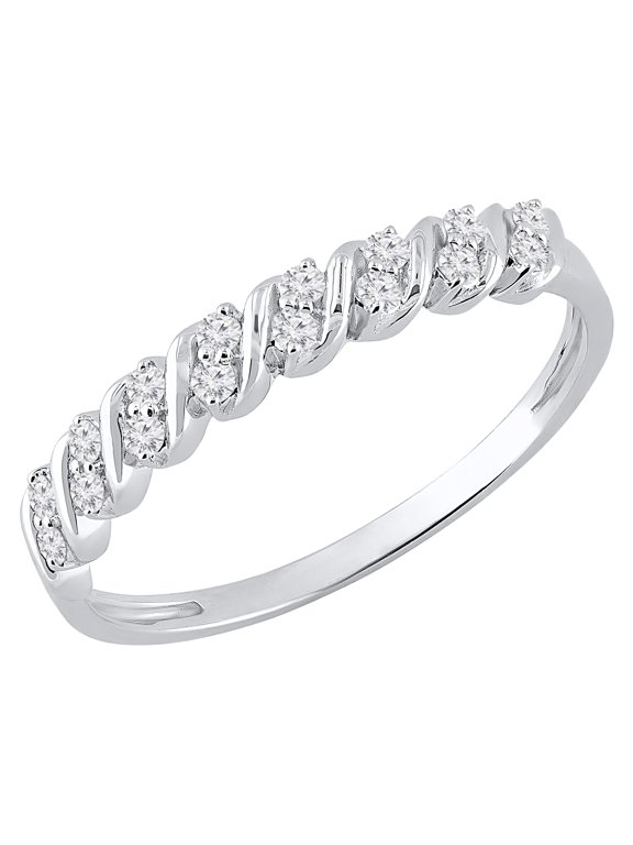 Collection 0.18 CT Round White Diamond Wave Wedding Band for Her 18K White Gold, Size 6