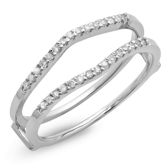 Dazzlingrock Collection 0.18 Carat (ctw) 10K Round Diamond Ladies Wedding Enhancer Double Ring, White Gold, Size 9.5