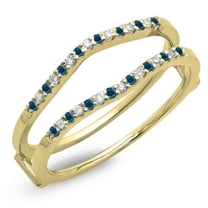 Dazzlingrock Collection 0.18 Carat (ctw) 14K Blue & White Diamond Wedding Band Enhancer Guard Double Ring, Yellow Gold, Size 7.5
