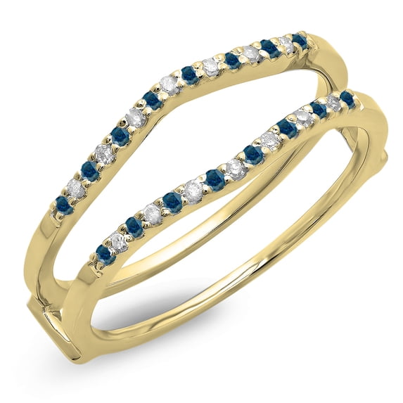 Dazzlingrock Collection 0.18 Carat (ctw) 14K Blue & White Diamond Wedding Band Enhancer Guard Double Ring, Yellow Gold, Size 9.5
