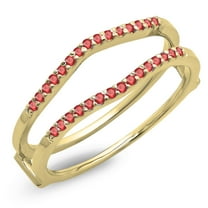 Dazzlingrock Collection 0.18 Carat (ctw) 14K Round Ruby Ladies Wedding Band Enhancer Guard Double Ring, Yellow Gold, Size 9.5