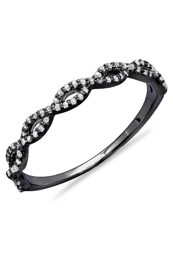 Collection 0.18 Carat (ctw) Black Rhodium Plated 10K Round Diamond Ladies Wedding Band 1/5 CT, White Gold, Size 7