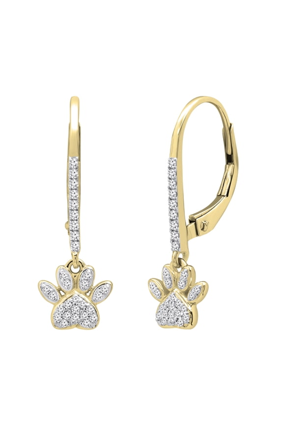 Collection 0.20 CT Round White Diamond Cat's Paw Women Dangle Earrings 14K Yellow Gold