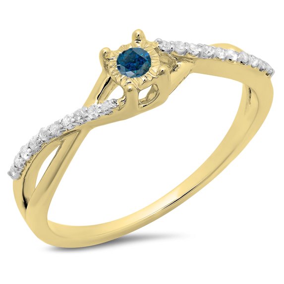 Dazzlingrock Collection 0.20 Carat (ctw) 10K Blue & White Diamond Ladies Promise Engagement Ring 1/5 CT, Yellow Gold, Size 9