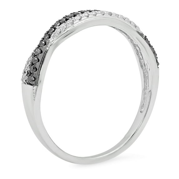 Dazzlingrock Collection 0.20 Carat (ctw) 10K Round Black & White Diamond Wedding Swirl Band 1/5 CT, White Gold, Size 10