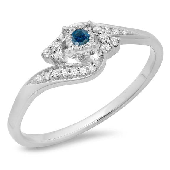 Dazzlingrock Collection 0.20 Carat (ctw) 10K Round Blue & White Diamond Ladies Swirl Promise Ring 1/5 CT, White Gold, Size 10