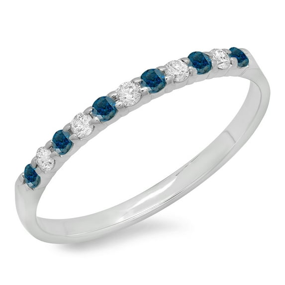 Dazzlingrock Collection 0.20 Carat (ctw) 10K Round Blue & White Diamond Ladies Wedding Band 1/5 CT, White Gold, Size 9