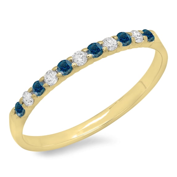 Dazzlingrock Collection 0.20 Carat (ctw) 10K Round Blue & White Diamond Ladies Wedding Band 1/5 CT, Yellow Gold, Size 5.5