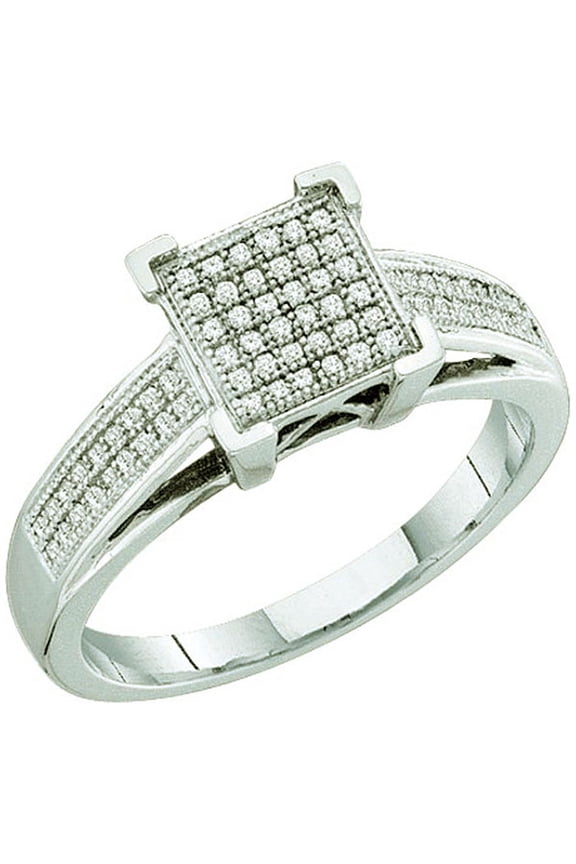 Collection 0.20 Carat (ctw) 10K Round Cut White Diamond Ladies Micro Pave Bridal Engagement Ring, White Gold