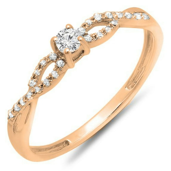 Dazzlingrock Collection 0.20 Carat (ctw) 10K Round Diamond Bridal Engagement Ring 1/5 CT, Rose Gold, Size 7.5