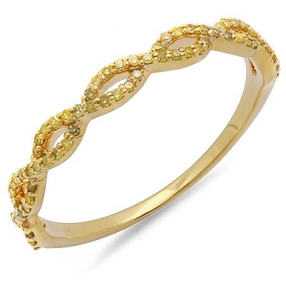 Dazzlingrock Collection 0.20 Carat (ctw) 10K Round Yellow Diamond Ladies Swirl Anniversary Wedding Band Stackable Ring 1/5 CT, Yellow Gold, Size 6.5
