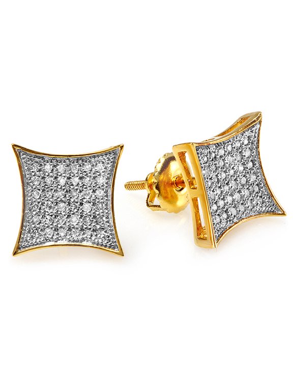 Collection 0.20 Carat (ctw) 10K White Real Diamond Mens Hip Hop Iced Stud Earrings 1/5 CT, Yellow Gold