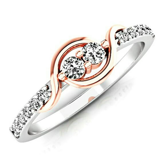 Dazzlingrock Collection 0.20 Carat (ctw) 10K White & Round Diamond Two Stone Engagement Ring 1/5 CT, Rose Gold, Size 9