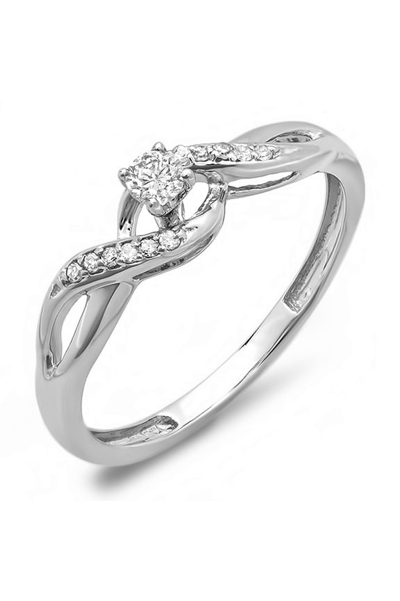 Collection 0.20 Carat (ctw) 10k Round Diamond Crossover Swirl Ladies Bridal Promise Engagement Ring, White Gold, Size 6