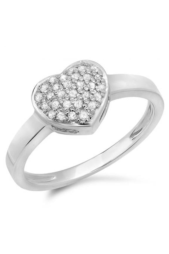 Collection 0.20 Carat (ctw) 10k Round Diamond Ladies Bridal Heart Shaped Engagement Promise Ring 1/5 CT, White Gold, Size 9
