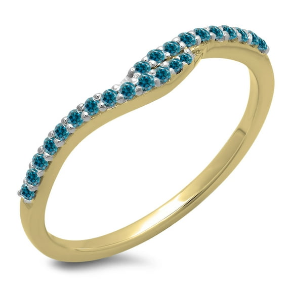 Dazzlingrock Collection 0.20 Carat (ctw) 14K Blue Diamond Ladies Anniversary Wedding Guard Band 1/5 CT, Yellow Gold, Size 9.5