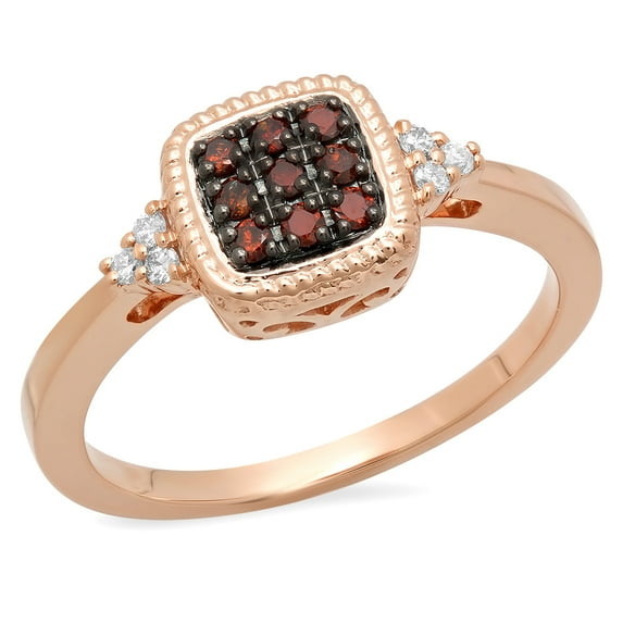 Dazzlingrock Collection 0.20 Carat (ctw) 14K Champagne & White Diamond Bridal Engagement Ring 1/5 CT, Rose Gold, Size 8