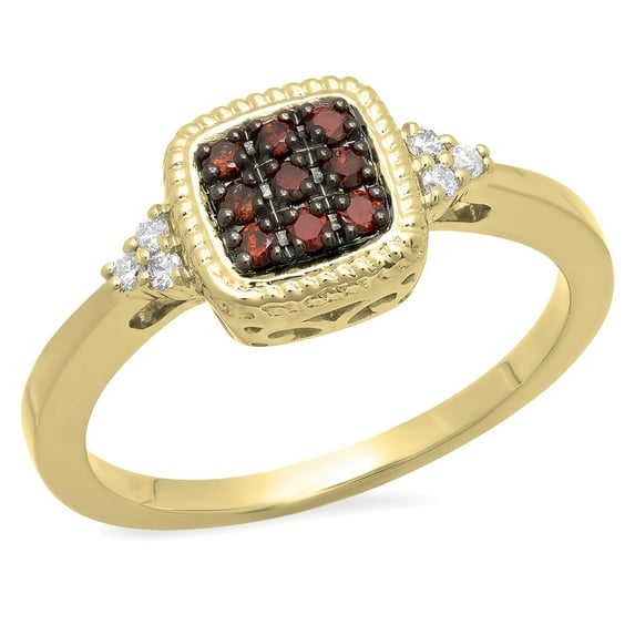 Dazzlingrock Collection 0.20 Carat (ctw) 14K Champagne & White Diamond Bridal Engagement Ring 1/5 CT, Yellow Gold, Size 5.5