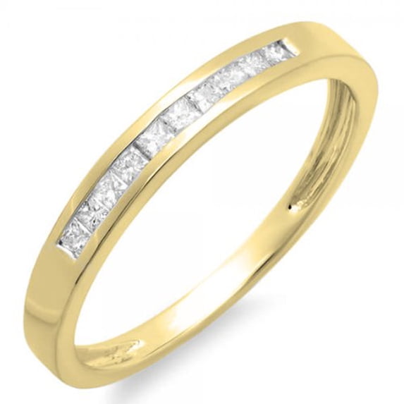 Dazzlingrock Collection 0.20 Carat (ctw) 14K Princess Cut Diamond Ladies Anniversary Wedding Band Stackable Ring 1/5 CT, Yellow Gold, Size 7.5
